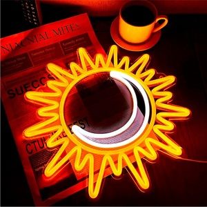 Neon Crescent Moon Sun Light LED Wall Dorm Party Patio Indoor Outdoor Decor